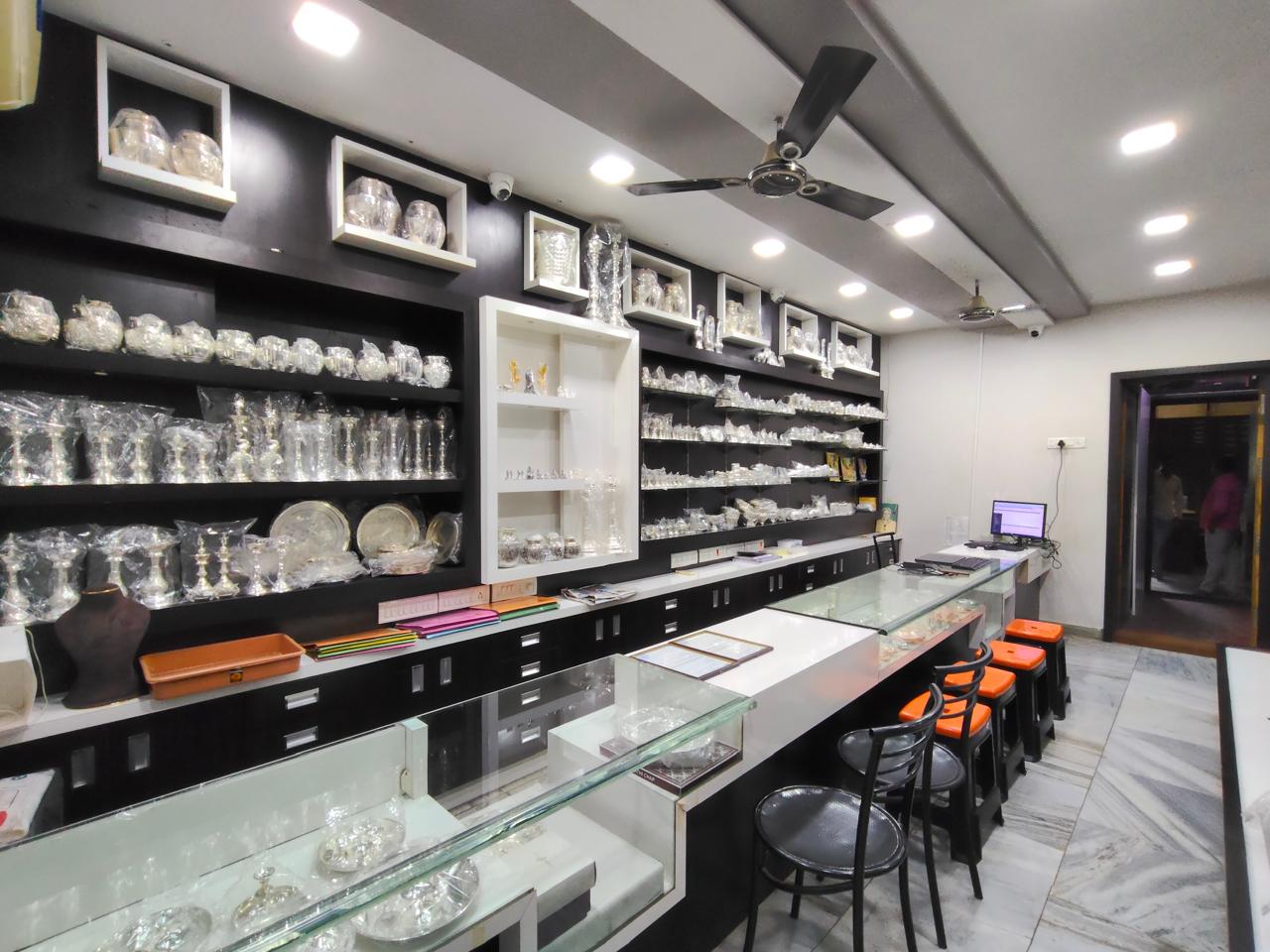Silver articles and gifting display inside the showroom